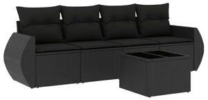 VidaXL 5 részes fekete polyrattan kerti kanapészett párnákkal