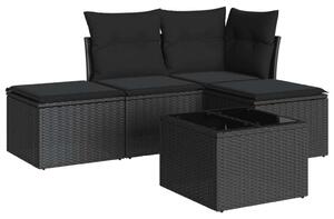 VidaXL 5 részes fekete polyrattan kerti kanapészett párnákkal