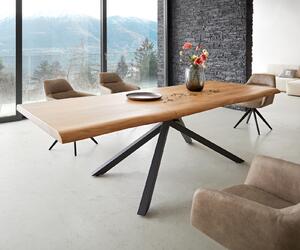 DELIFE Étkezőasztal Edge 260x100 XL akác természetes kereszt láb téglalap fekete Live-Edge