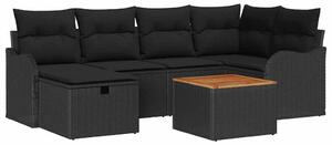 Kerti Kanapé Szett párnával tárolóval 7 pcs Fekete Poli rattan