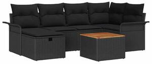 Kerti Kanapé Szett párnával tárolóval 7 pcs Fekete Poli rattan