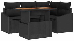 Kerti Kanapé Szett tárolóval 5 pcs Fekete Poli rattan