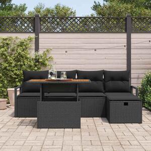 Kerti Kanapé Szett 6 pcs Fekete polirattan