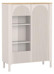 Könyvespolc Camdela 102, Ajtókkal, Zárt, Laminált forgácslap, Edzett üveg, Közepes sűrűségű farostlemez, 146x103x41cm, Kasmír, Tölgy