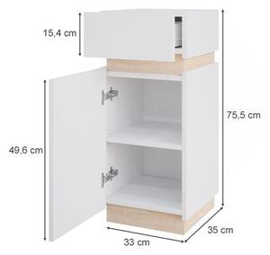 Vicco Gloria midi szekrény, 75,5 cm, fehér-sonoma