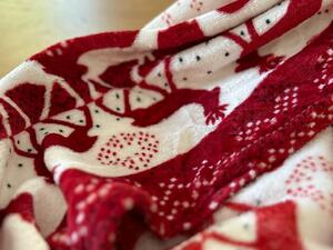 RÉNSZARVASOK 2db piros-fehér karácsonyi mikroplüss takaró 160x200 cm