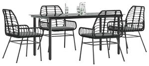 5 részes fekete polyrattan üveg kerti étkezőgarnitúra párnákkal
