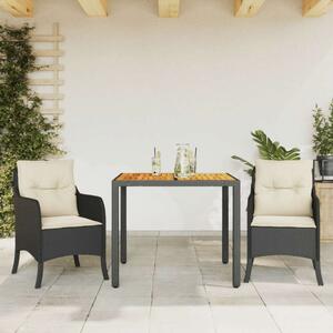 VidaXL - 3 részes Kerti Étkezőgarnitúra - Fekete Polyrattan