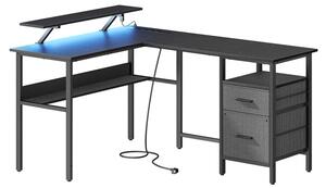 VASAGLE L-alakú Gamer Íróasztal LED Világítással és Monitortartóval Fekete LWD095B01