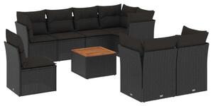 VidaXL Polyrattan Kerti Ülőgarnitúra - 9 részes - Fekete