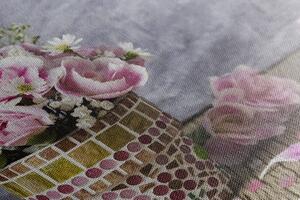 Kép szegfű virágok mozaik cserépben