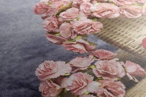 Kép rźsaszínű szekfű virágok kosárban