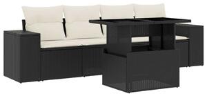 VidaXL 5 részes fekete polyrattan kerti kanapészett párnákkal