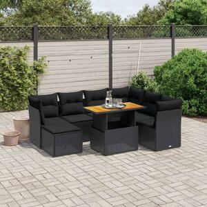 Polyrattan Kerti Ülőgarnitúra - 8 részes - Fekete
