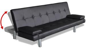 VidaXL fekete műbőr állítható kanapéágy két párnával