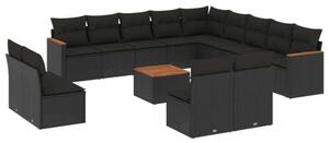 VidaXL Polyrattan Kerti Ülőgarnitúra - 14 részes - Fekete