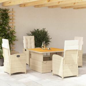 Polyrattan Kerti Étkezőgarnitúra - 5 részes - Bézs