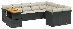 Polyrattan Kerti Ülőgarnitúra - 10 részes - Fekete