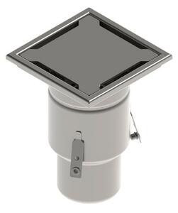 STAINLESS inox padlóösszefolyó – 200×200 mm, réses fedlap, függőleges kimenet DN110
