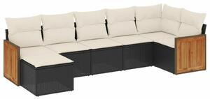 Polyrattan Kerti Ülőgarnitúra - 7 részes - Fekete
