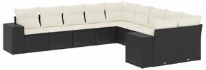 VidaXL 10 részes fekete polyrattan kerti ülőgarnitúra párnákkal