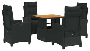 VidaXL Polyrattan Kerti Étkezőgarnitúra - 5 részes - Fekete