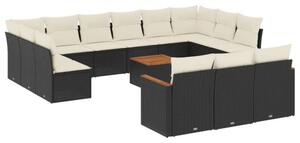 VidaXL 14 részes fekete polyrattan kerti ülőgarnitúra párnákkal