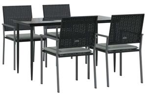 VidaXL 5-részes polyrattan és acél kerti étkezőgarnitúra párnával
