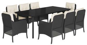 Polyrattan Kerti Étkezőgarnitúra - 9 részes - Fekete