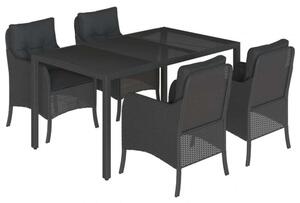 VidaXL 5 Részes Fekete Polyrattan Kerti Étkezőgarnitúra