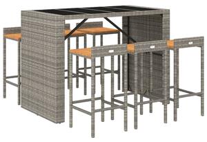 VidaXL 7 részes szürke polyrattan és tömör akácfa kerti bárszett