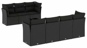 Polyrattan Kerti Ülőgarnitúra - 8 részes - Fekete
