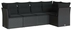 VidaXL 5 részes fekete polyrattan kerti kanapészett párnákkal