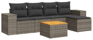 Polyrattan Kerti Ülőgarnitúra - 6 részes - Szürke