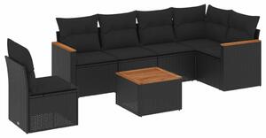 VidaXL 7 részes Kerti Ülőgarnitúra - Fekete Polyrattan