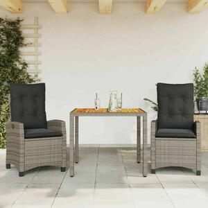 VidaXL 3 részes szürke polyrattan kerti étkezőgarnitúra párnával