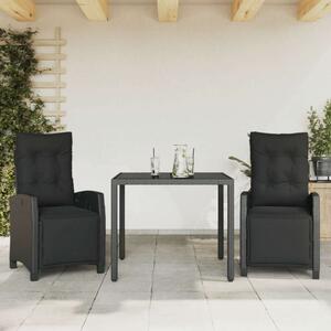 Polyrattan Kerti Étkezőgarnitúra - 3 részes - Fekete