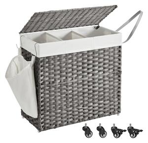 SONGMICS Rattan Hatású 3 Rekeszes Szennyestartó Kosár Fedéllel Szürke