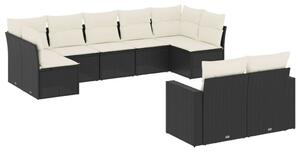 VidaXL 9 részes fekete polyrattan kerti ülőgarnitúra párnákkal
