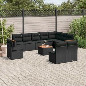 VidaXL 11 részes fekete polyrattan kerti ülőgarnitúra párnákkal