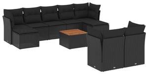 VidaXL 10 részes fekete polyrattan kerti ülőgarnitúra párnákkal