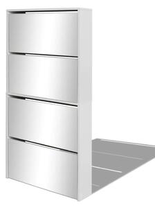 Fehér Tükör Cipőszekrény - 4 Fiókos - 63x17x134 cm