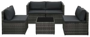 VidaXL 5-részes szürke polyrattan kerti ülőgarnitúra párnákkal