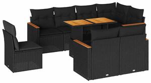 VidaXL Polyrattan Kerti Ülőgarnitúra - 9 részes - Fekete