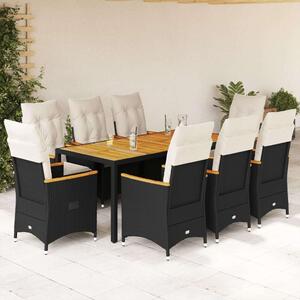 VidaXL Polyrattan Kerti Étkezőgarnitúra - 9 részes - Fekete