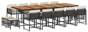 VidaXL Kerti Étkezőgarnitúra - 15 részes - Polyrattan - Fekete