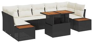 8 Részes Kert Sofa Szett Párnákkal Fekete Poly Rattan