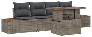 5 részes kert kanapé szett párnákkal Szürke Poly Rattan