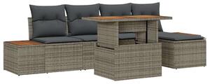 VidaXL Kerti Kanapé Szett tárolóval 6 pcs Szürke Poli rattan