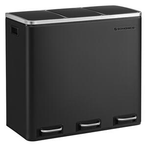 SONGMICS Hármas Szelektív Hulladékgyűjtő Pedálos Szemetes 3x18L Fekete